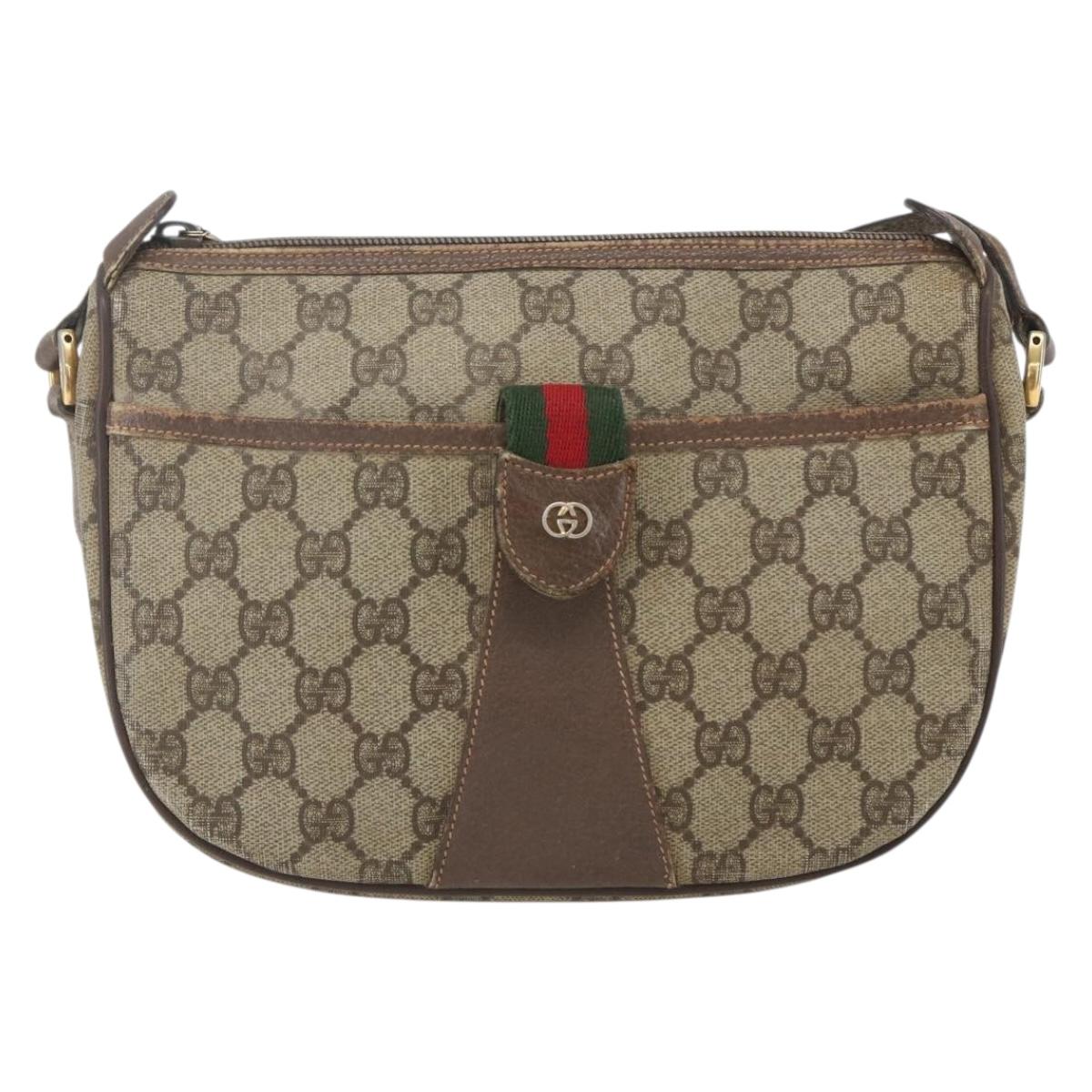 GUCCI GG Supreme Web Sherry Line Shoulder Bag PVC Beige Gold Auth 162314