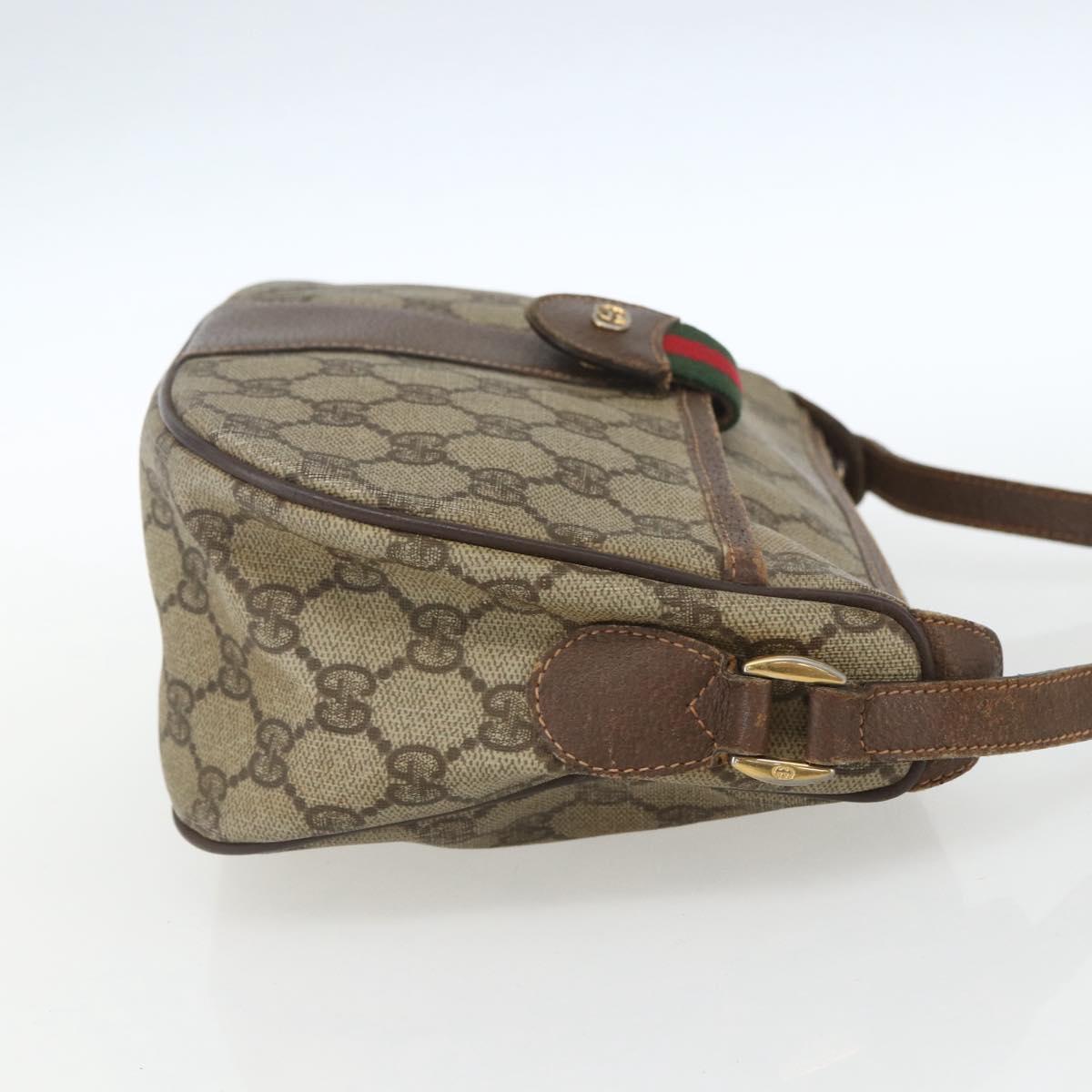 GUCCI GG Supreme Web Sherry Line Shoulder Bag PVC Beige Gold Auth 162314