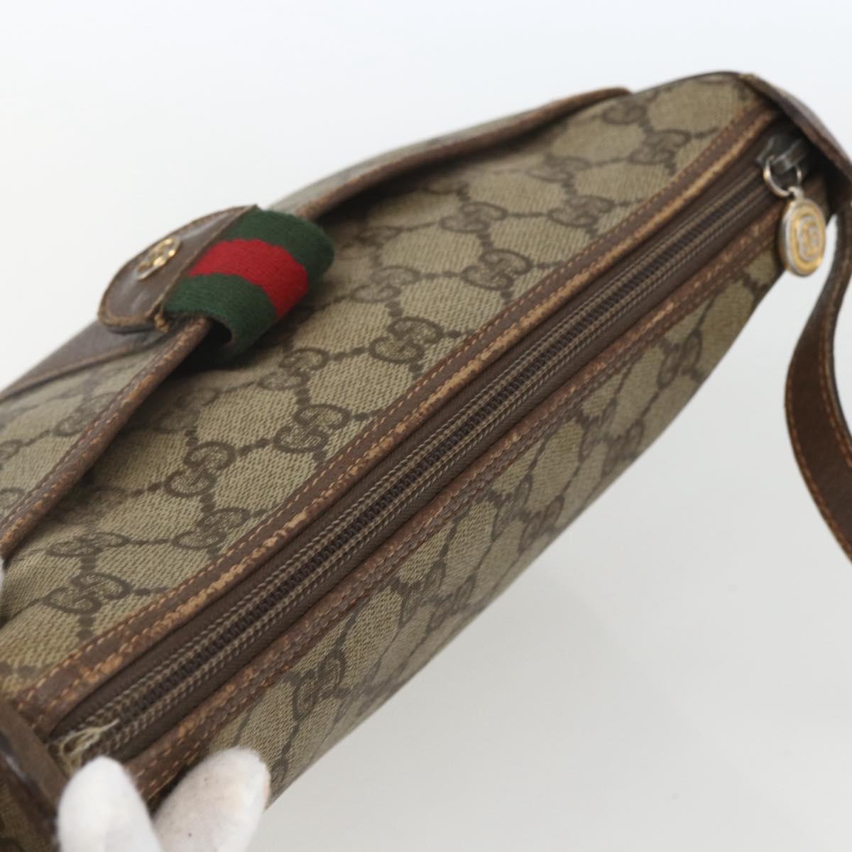 GUCCI GG Supreme Web Sherry Line Shoulder Bag PVC Beige Gold Auth 162314