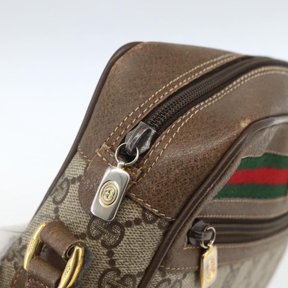 GUCCI GG Supreme Web Sherry Line Bag PVC Beige Red 119 02 087 Auth 162316
