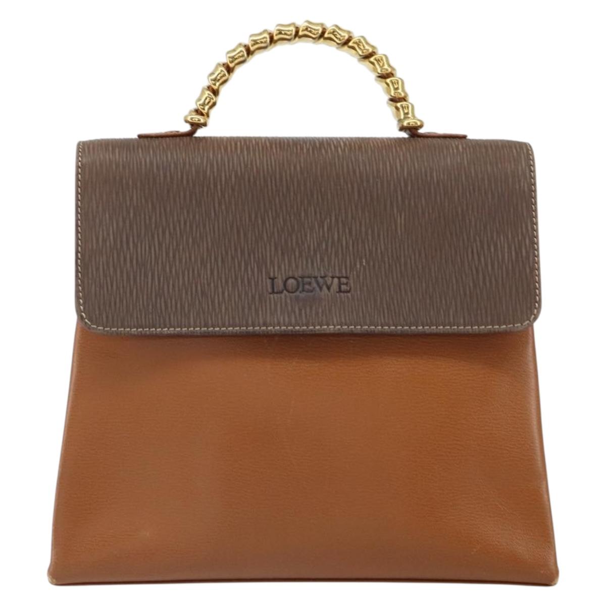 LOEWE Velazquez Hand Bag Leather Brown Gold Auth 162319
