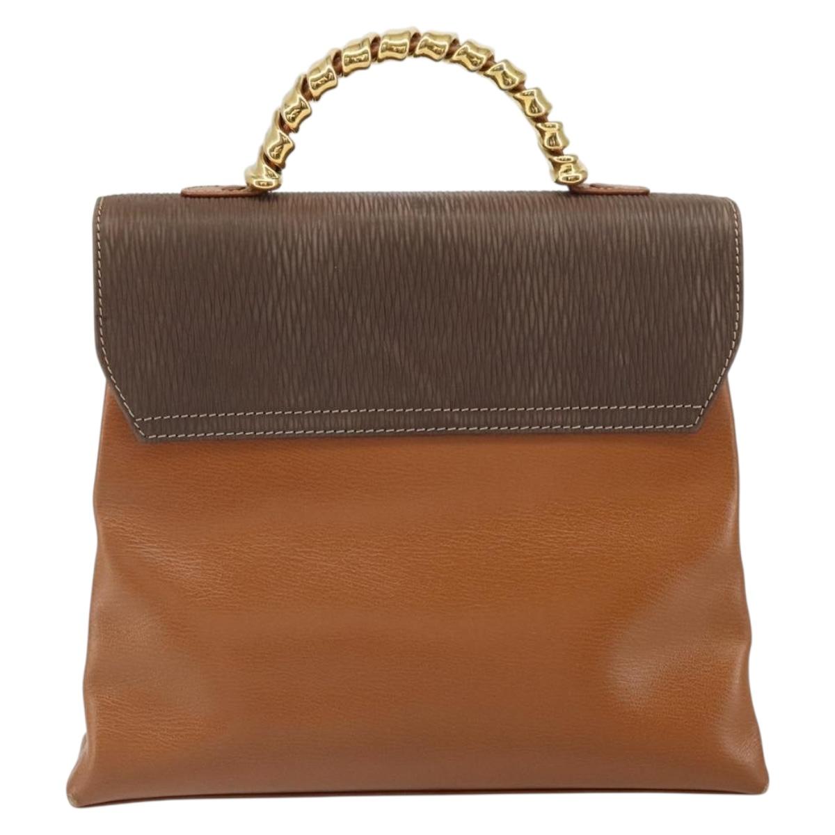 LOEWE Velazquez Hand Bag Leather Brown Gold Auth 162319