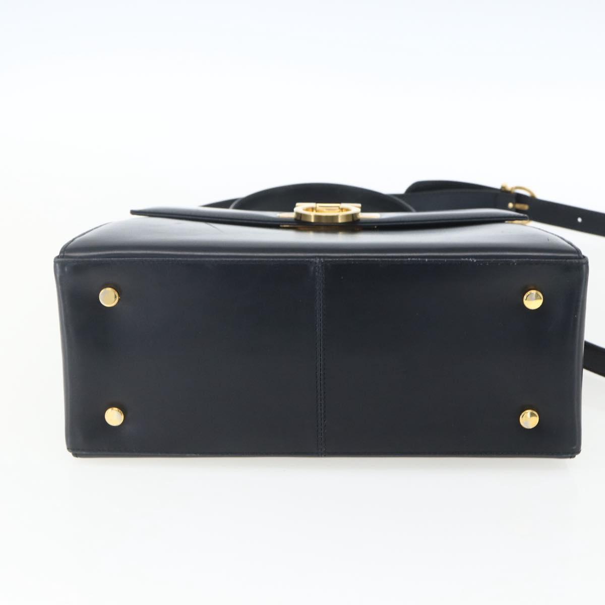 Salvatore Ferragamo Gancini Hand Bag Leather 2way Navy Gold Auth 162320