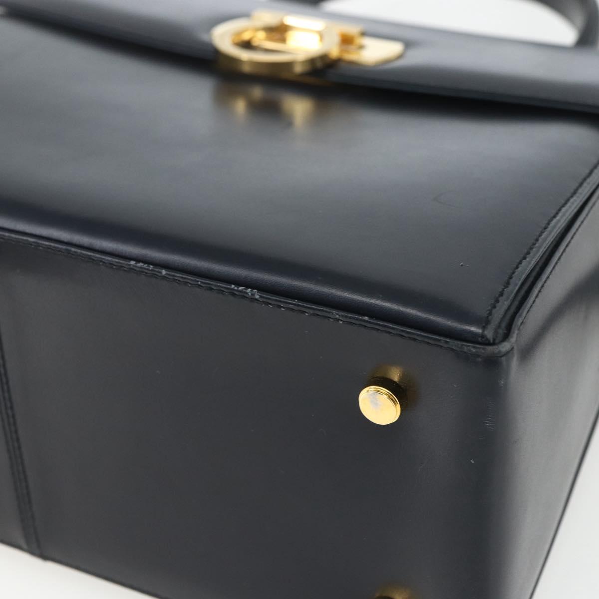 Salvatore Ferragamo Gancini Hand Bag Leather 2way Navy Gold Auth 162320
