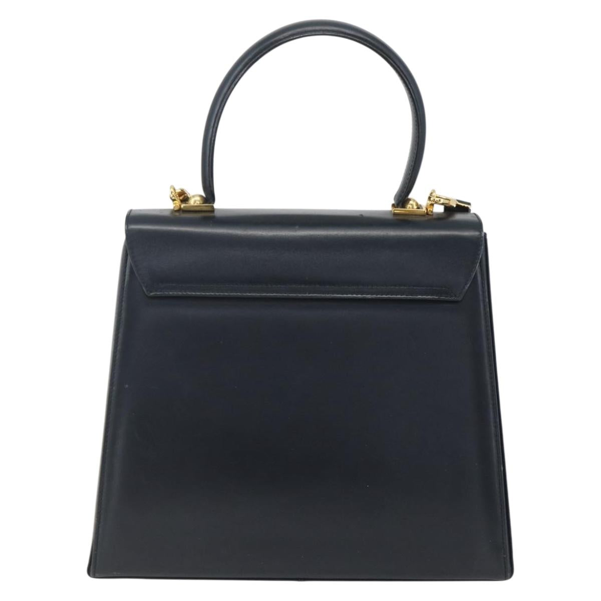 Salvatore Ferragamo Gancini Hand Bag Leather 2way Navy Gold Auth 162320
