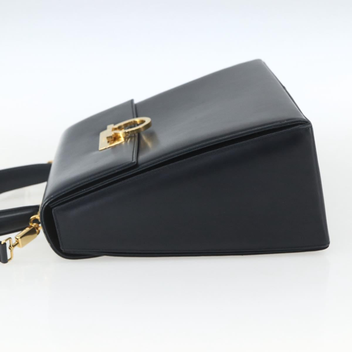 Salvatore Ferragamo Gancini Hand Bag Leather 2way Navy Gold Auth 162320
