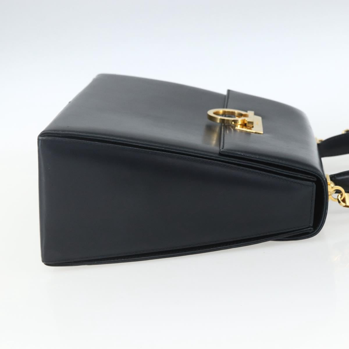 Salvatore Ferragamo Gancini Hand Bag Leather 2way Navy Gold Auth 162320