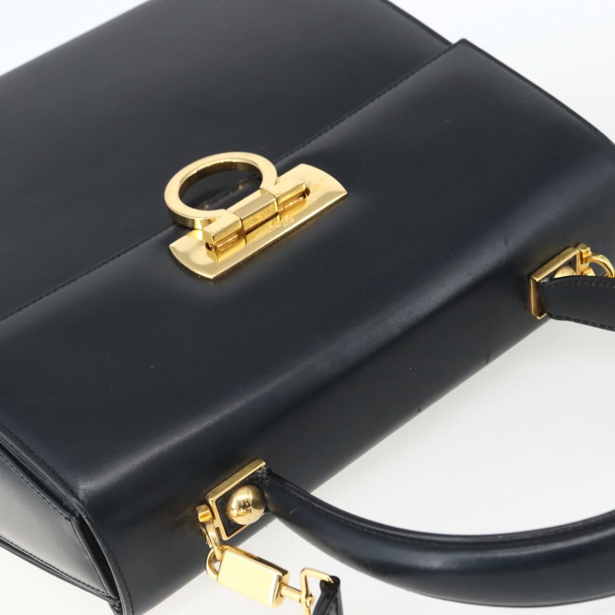 Salvatore Ferragamo Gancini Hand Bag Leather 2way Navy Gold Auth 162320