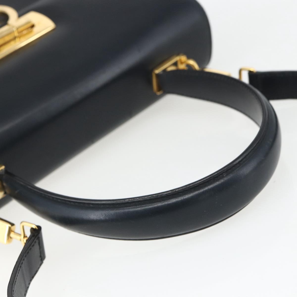 Salvatore Ferragamo Gancini Hand Bag Leather 2way Navy Gold Auth 162320