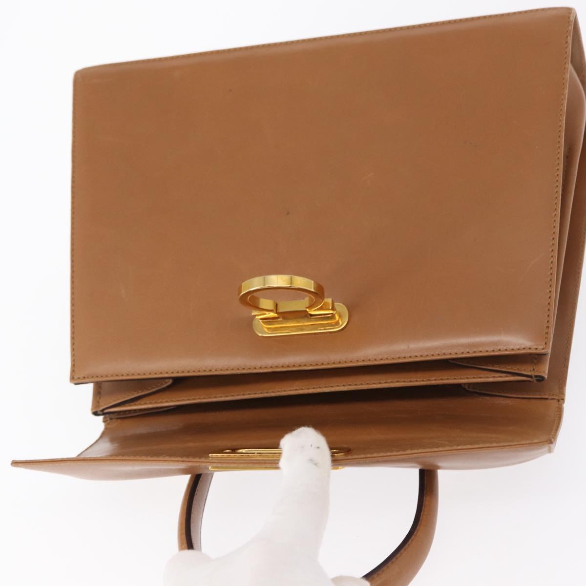 Salvatore Ferragamo Gancini Hand Bag Leather Brown Gold Auth 162321