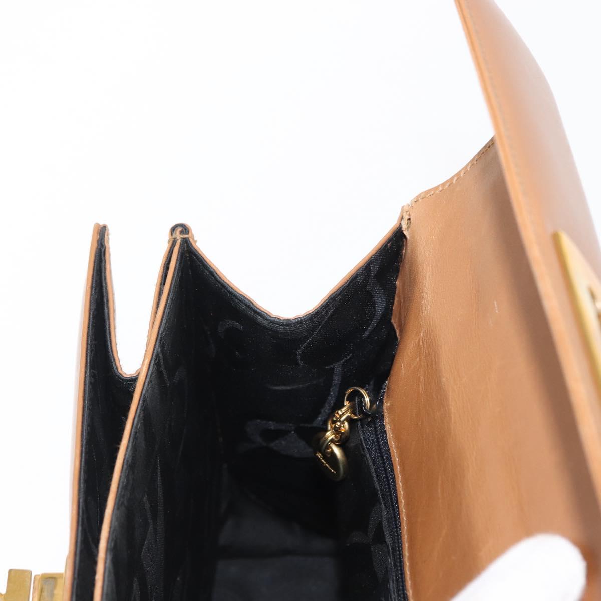 Salvatore Ferragamo Gancini Hand Bag Leather Brown Gold Auth 162321