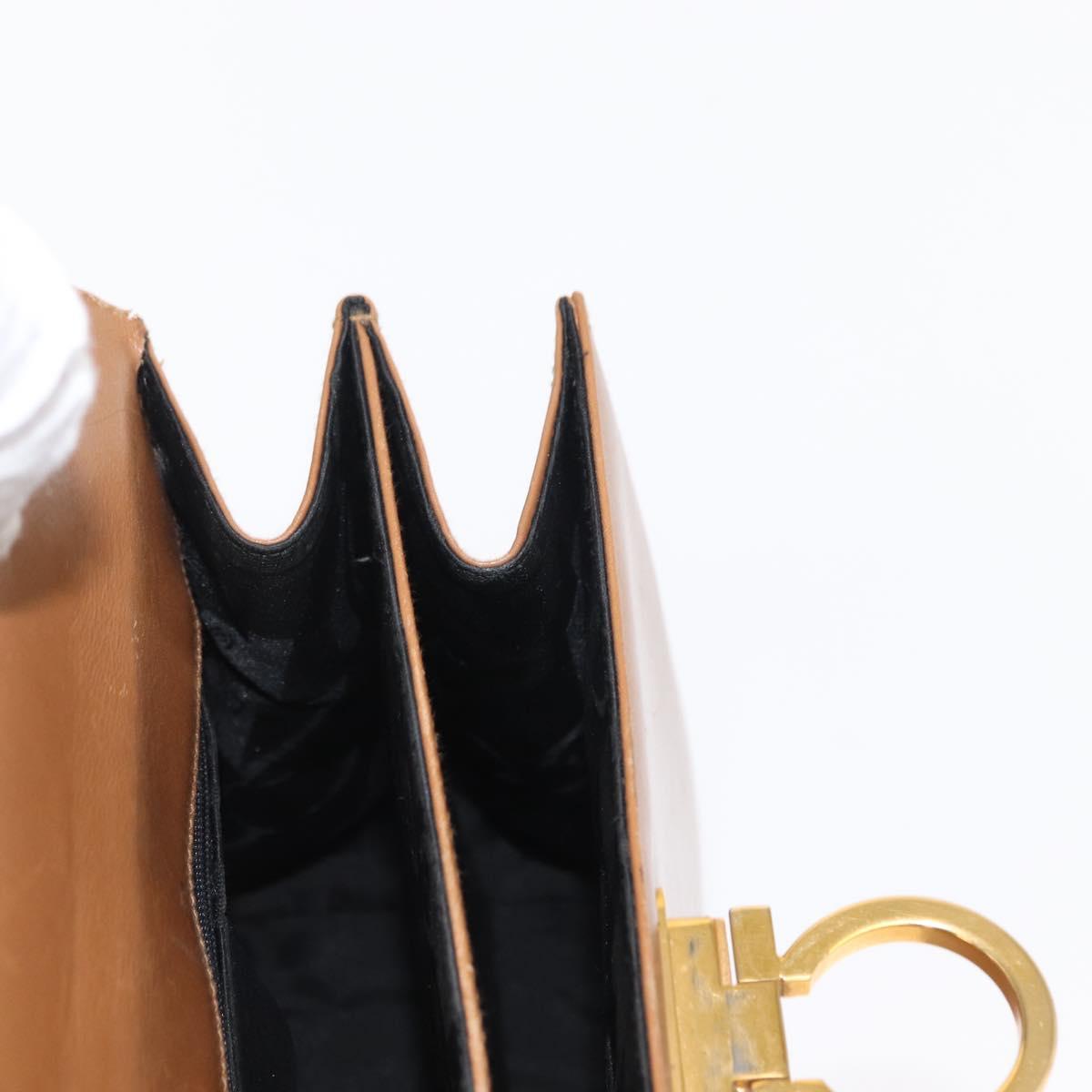 Salvatore Ferragamo Gancini Hand Bag Leather Brown Gold Auth 162321