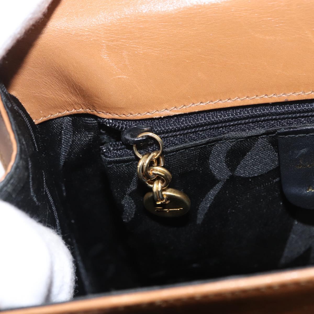 Salvatore Ferragamo Gancini Hand Bag Leather Brown Gold Auth 162321