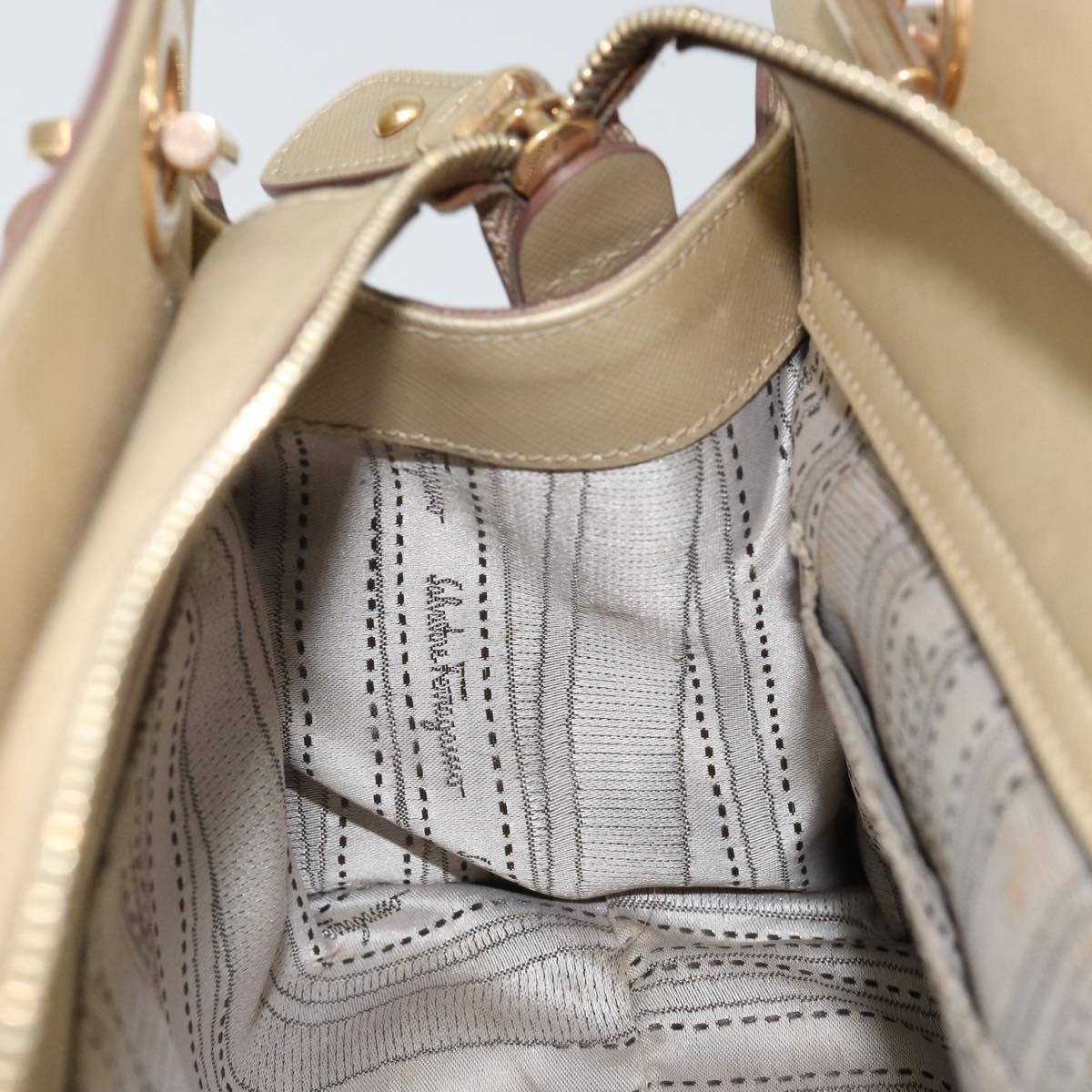 Salvatore Ferragamo Gancini Shoulder Bag Leather Gold Auth 162322