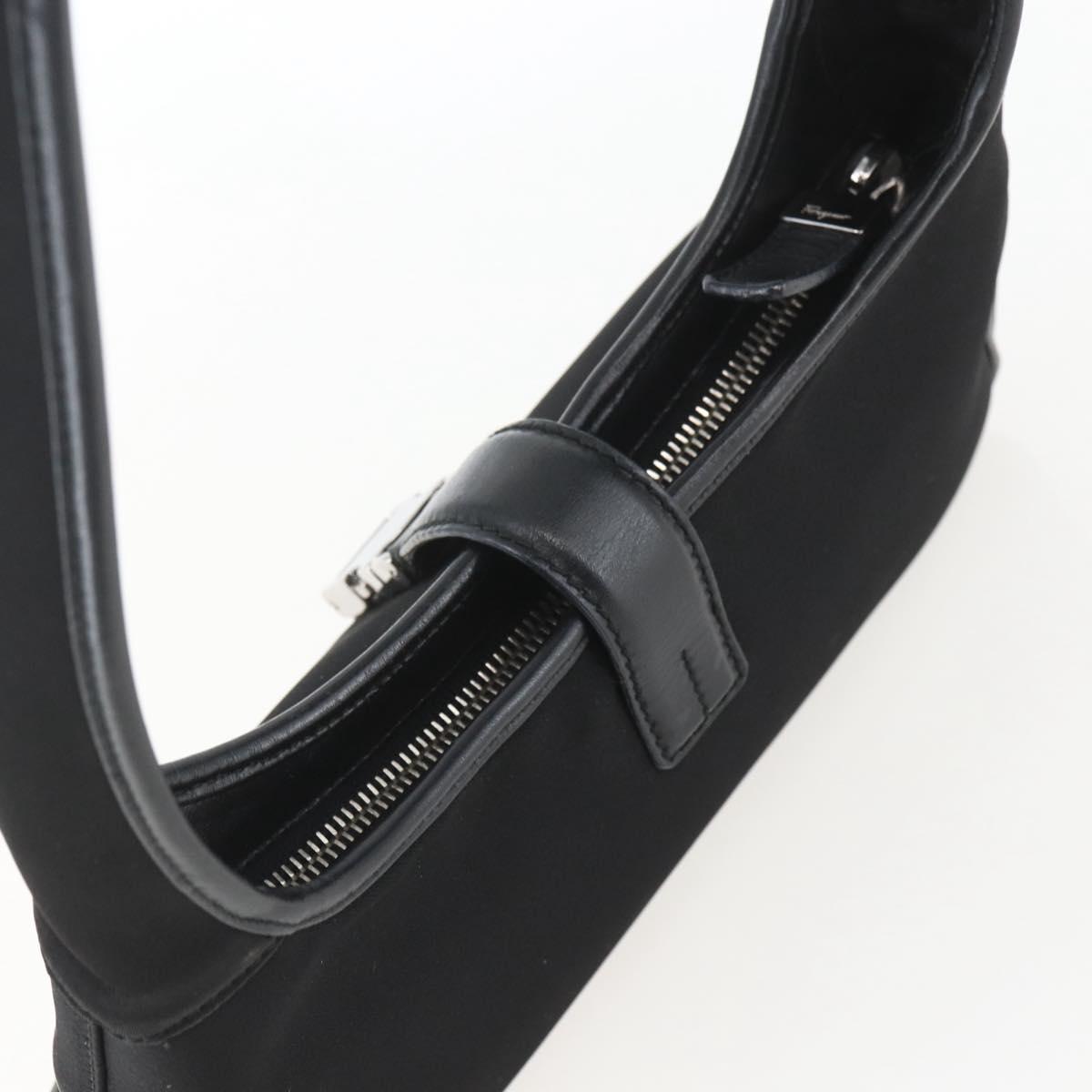 Salvatore Ferragamo Hand Bag Nylon Black Silver Auth 162323