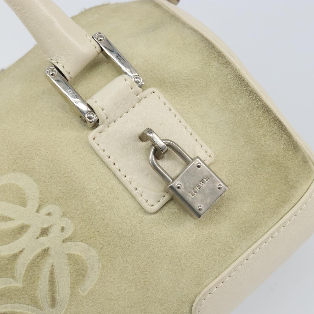 LOEWE Anagram Hand Bag Suede Beige Silver Auth 162324