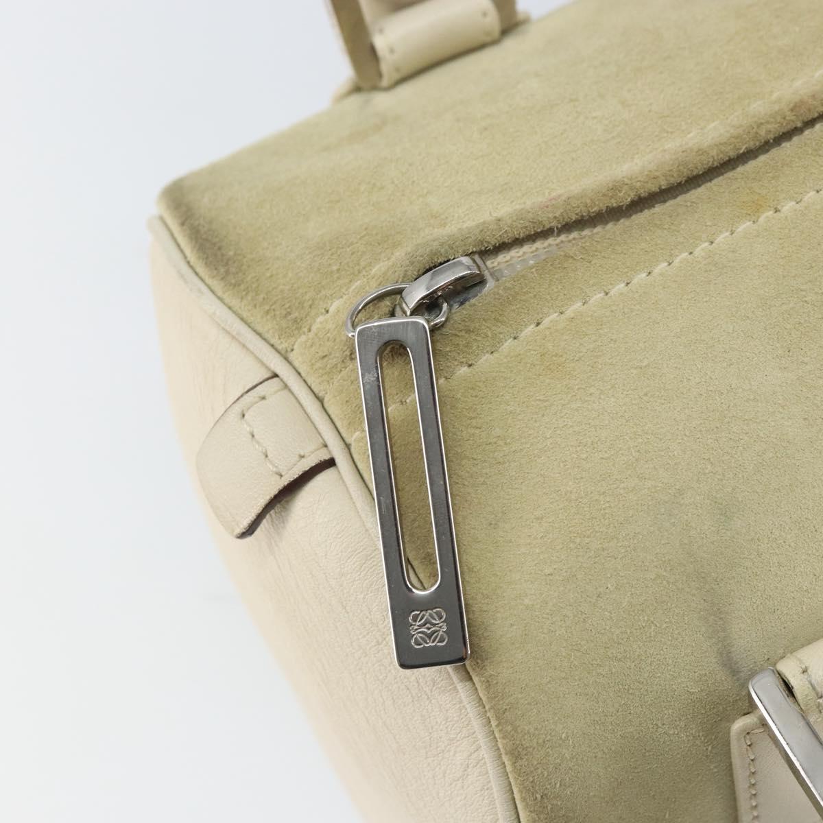 LOEWE Anagram Hand Bag Suede Beige Silver Auth 162324