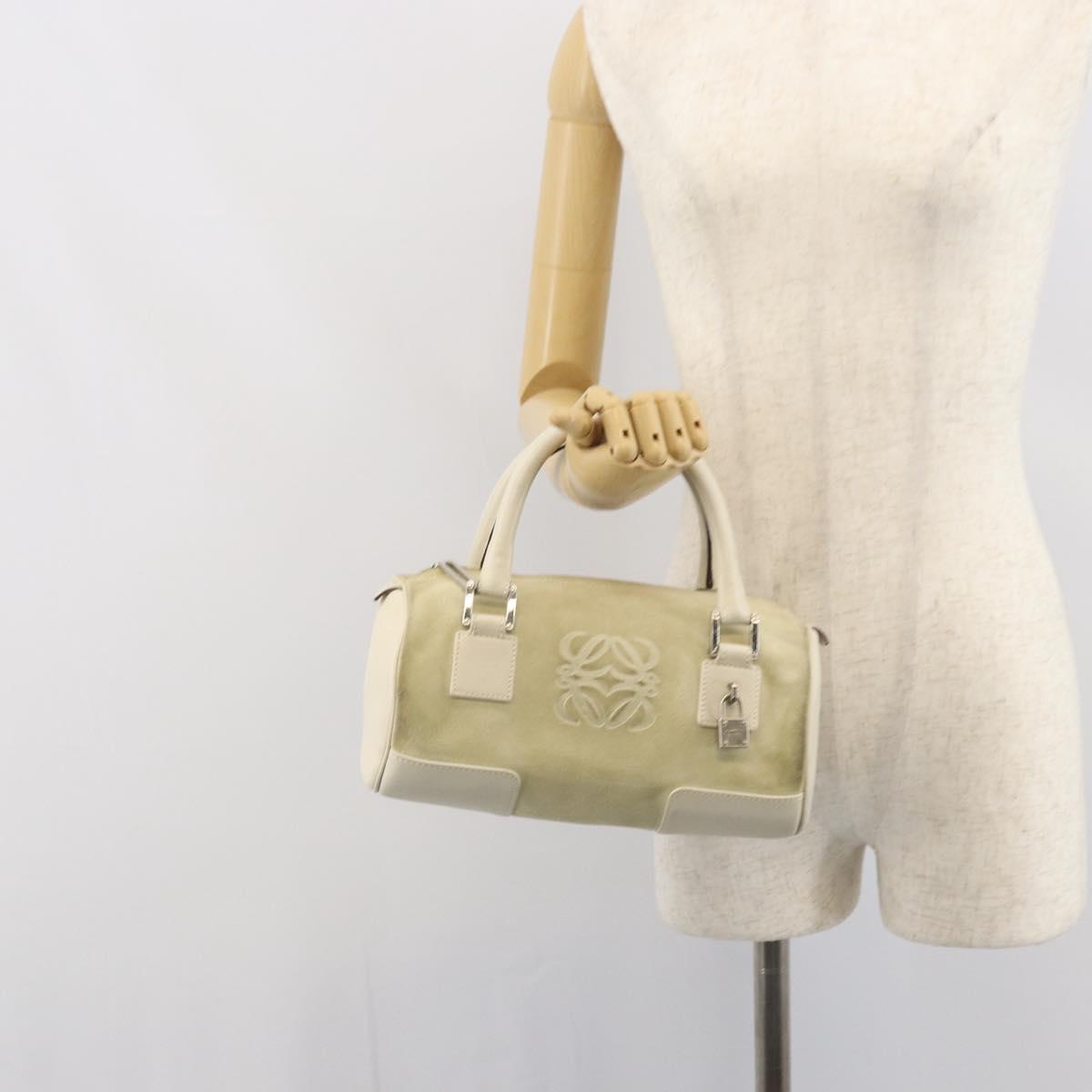 LOEWE Anagram Hand Bag Suede Beige Silver Auth 162324
