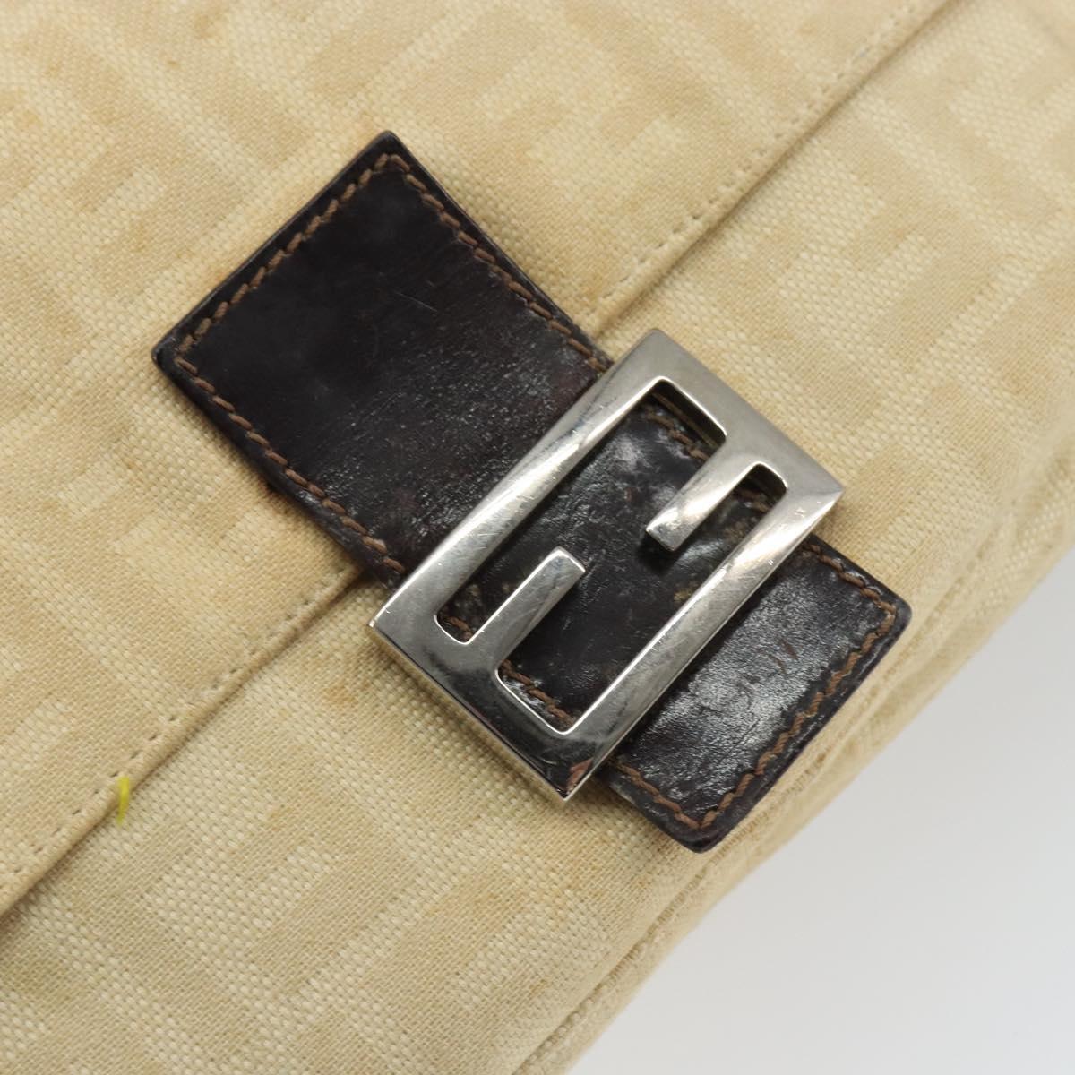 FENDI Zucca Canvas Mamma Baguette Shoulder Bag Beige Silver Auth 162335