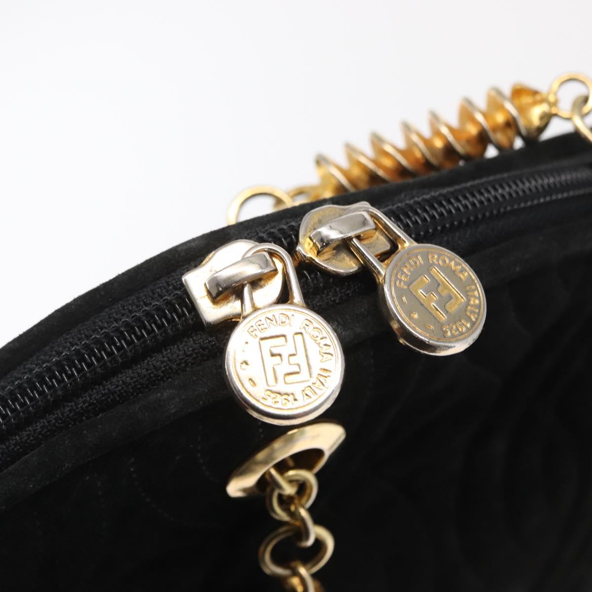 FENDI Macaroni Shoulder Bag Suede Black Gold Auth 162337