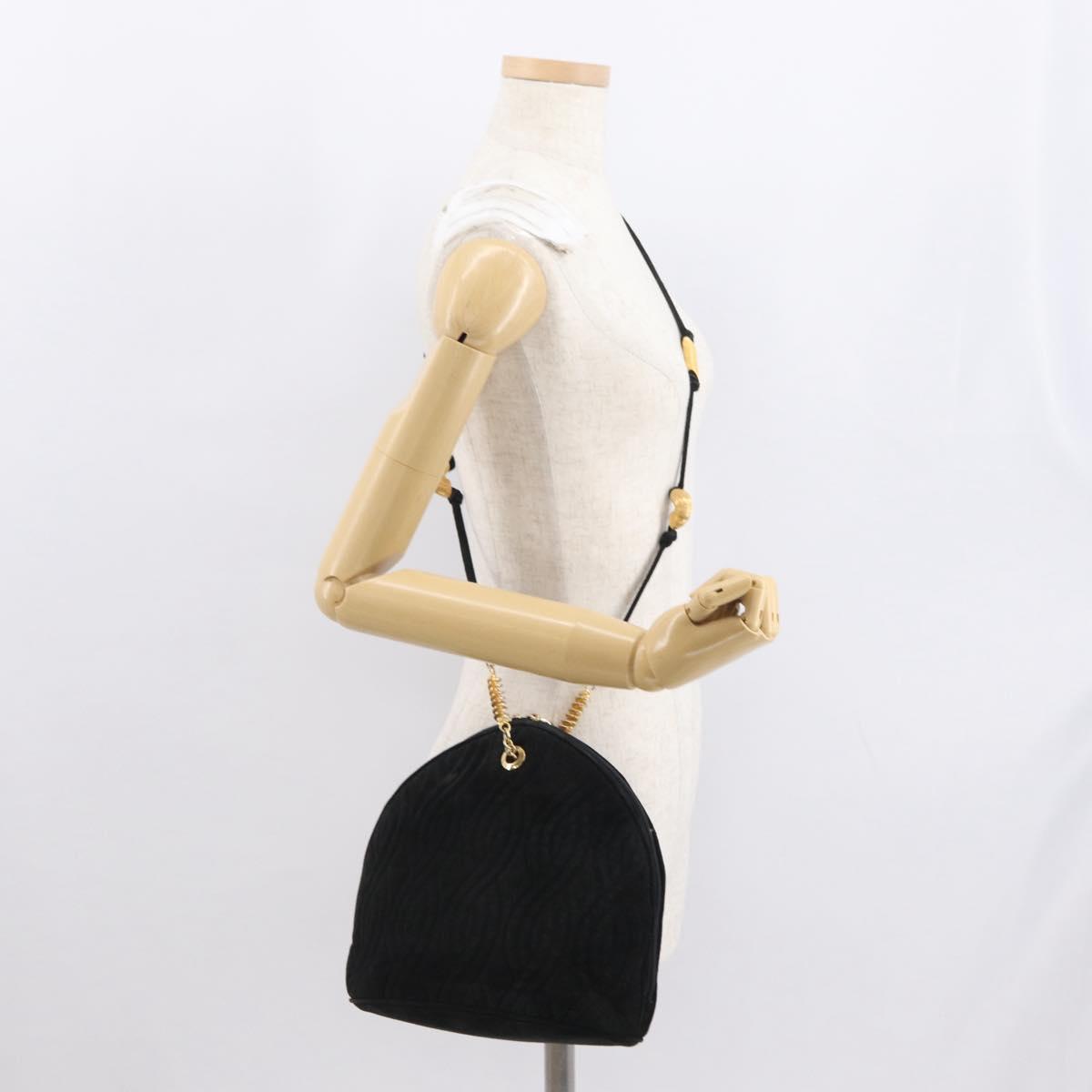 FENDI Macaroni Shoulder Bag Suede Black Gold Auth 162337