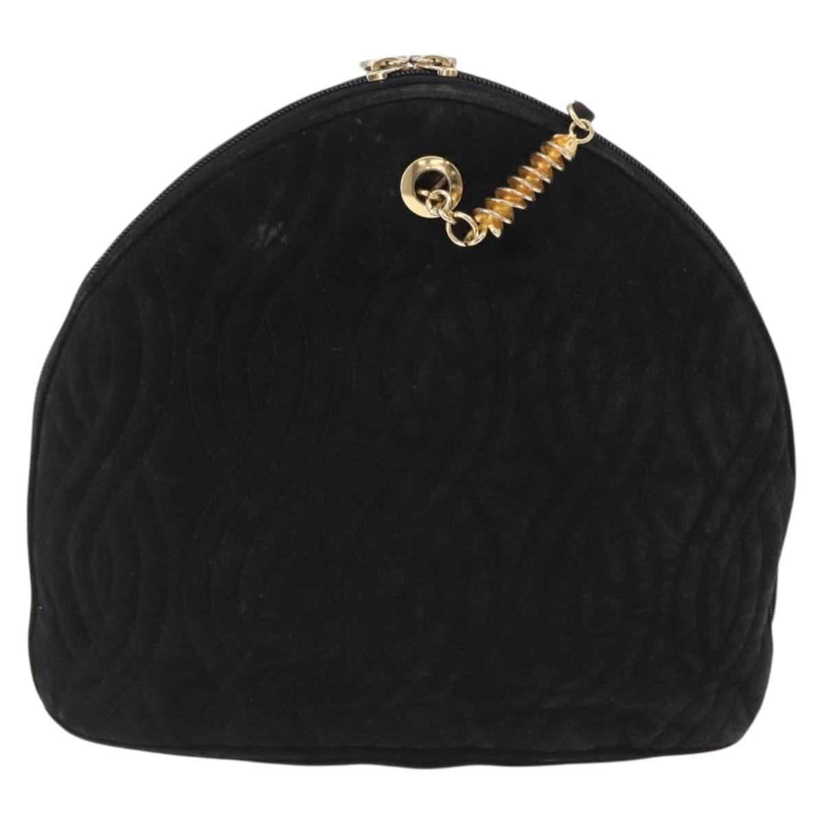 FENDI Macaroni Shoulder Bag Suede Black Gold Auth 162337