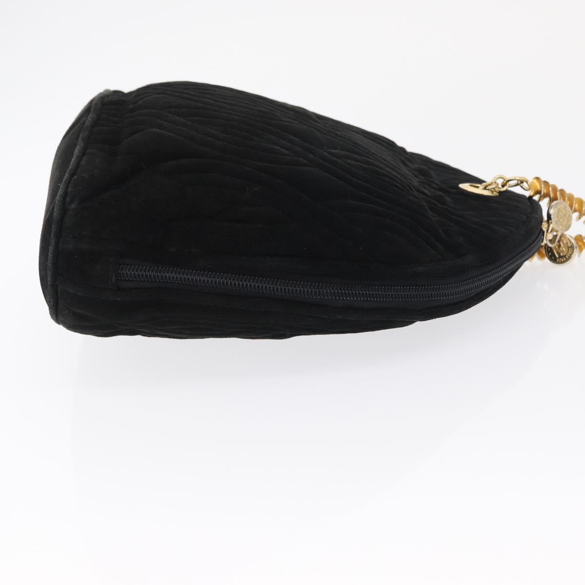 FENDI Macaroni Shoulder Bag Suede Black Gold Auth 162337