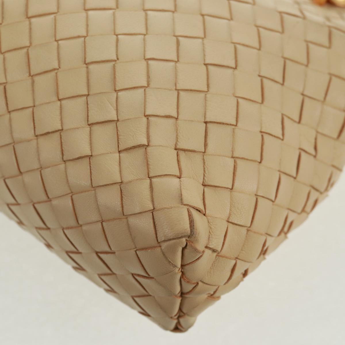 BOTTEGA VENETA INTRECCIATO Chain Shoulder Bag Leather Beige Gold Auth 162338V