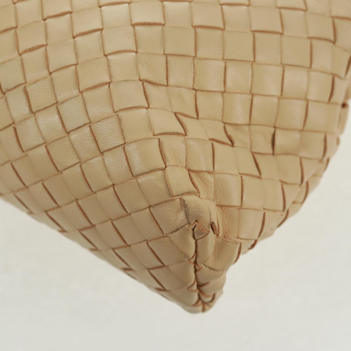 BOTTEGA VENETA INTRECCIATO Chain Shoulder Bag Leather Beige Gold Auth 162338V