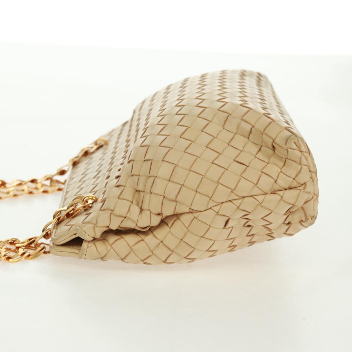 BOTTEGA VENETA INTRECCIATO Chain Shoulder Bag Leather Beige Gold Auth 162338V
