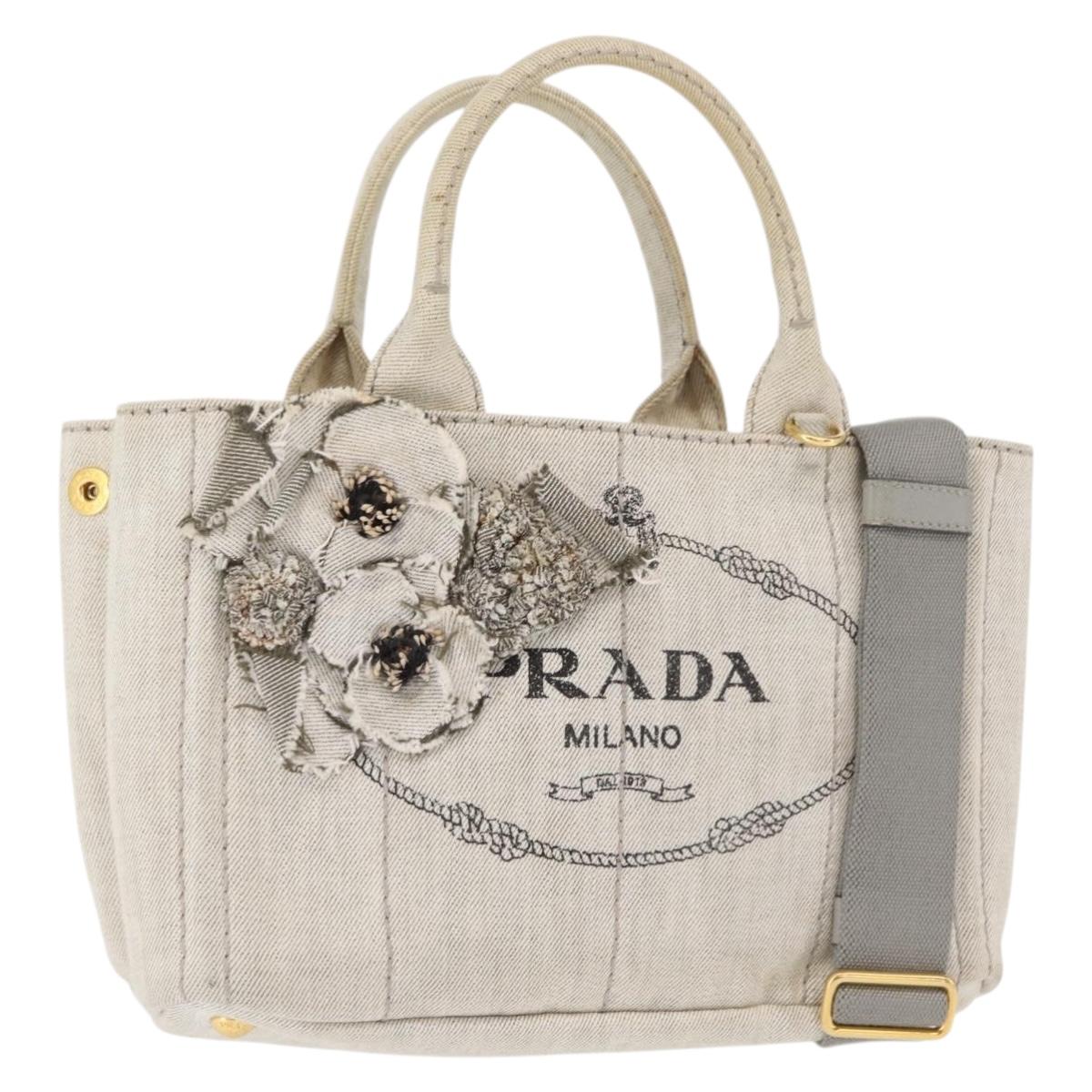 PRADA Canapa PM Hand Bag Canvas 2way Gray Gold Auth 162339