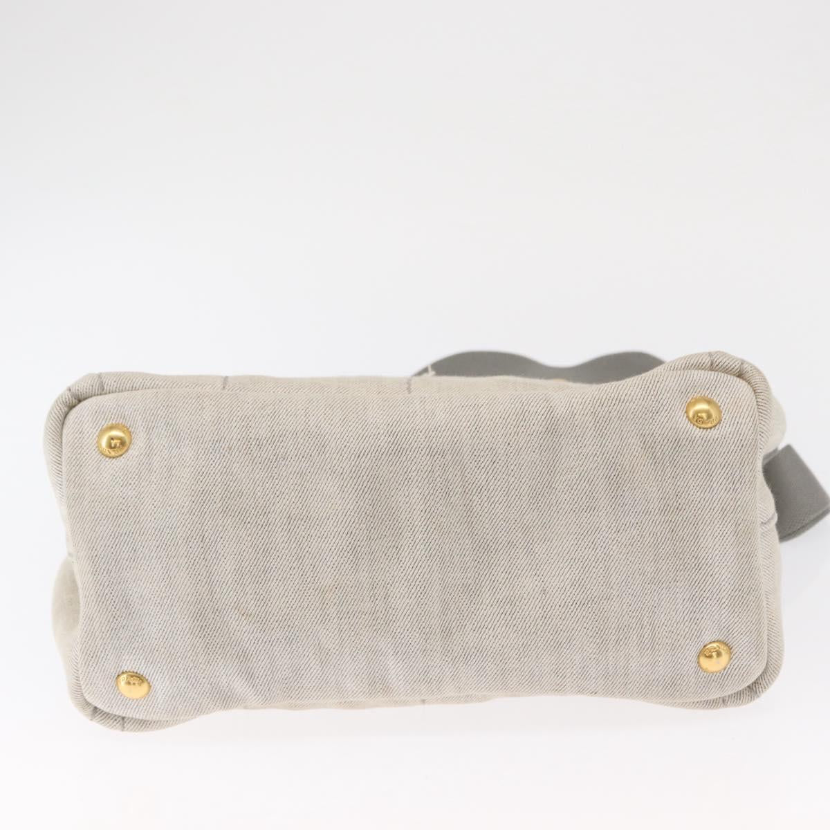 PRADA Canapa PM Hand Bag Canvas 2way Gray Gold Auth 162339