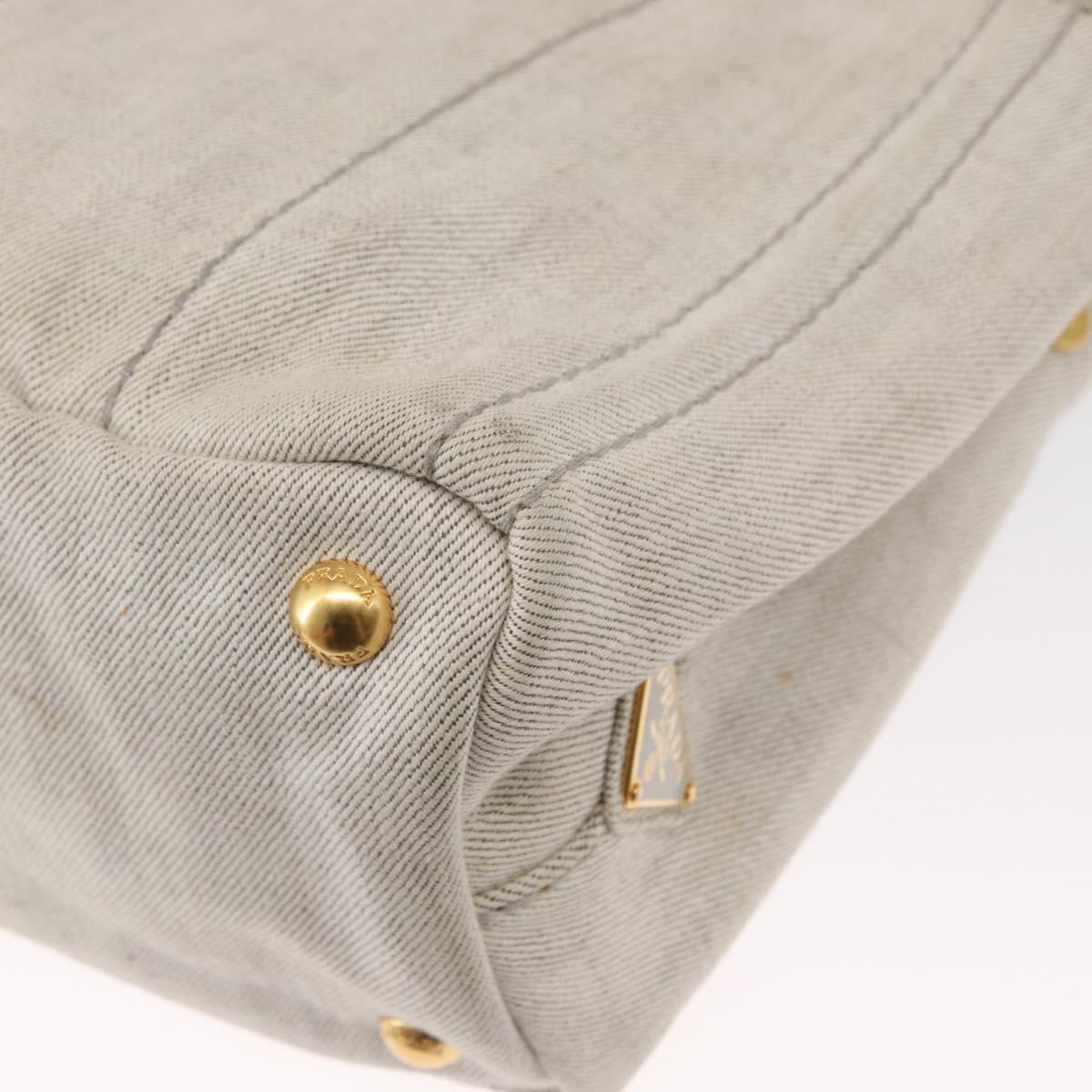 PRADA Canapa PM Hand Bag Canvas 2way Gray Gold Auth 162339