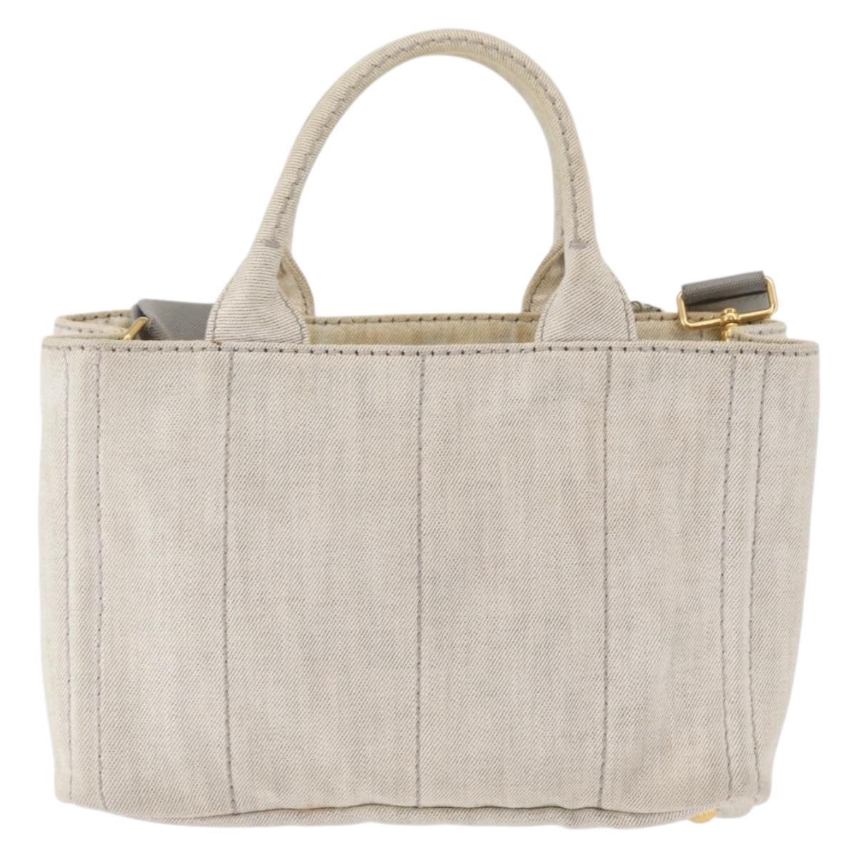 PRADA Canapa PM Hand Bag Canvas 2way Gray Gold Auth 162339