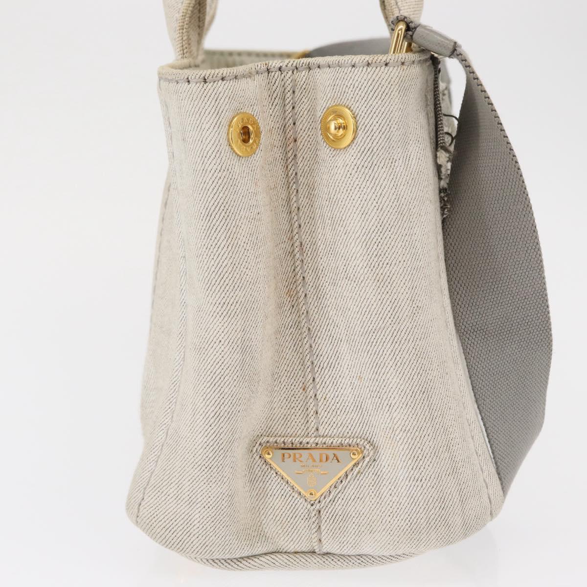 PRADA Canapa PM Hand Bag Canvas 2way Gray Gold Auth 162339