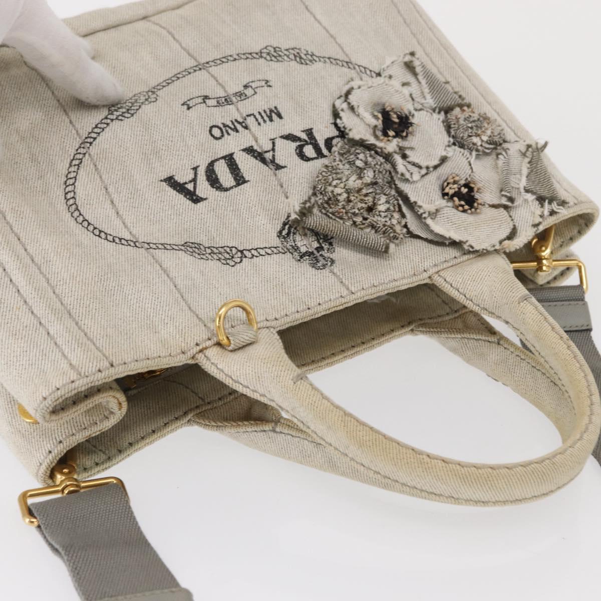 PRADA Canapa PM Hand Bag Canvas 2way Gray Gold Auth 162339
