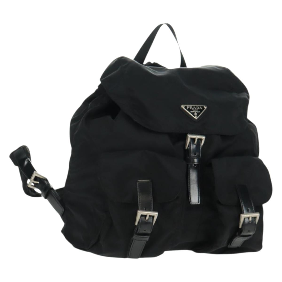 PRADA Backpack Nylon Black Silver Auth 162340A