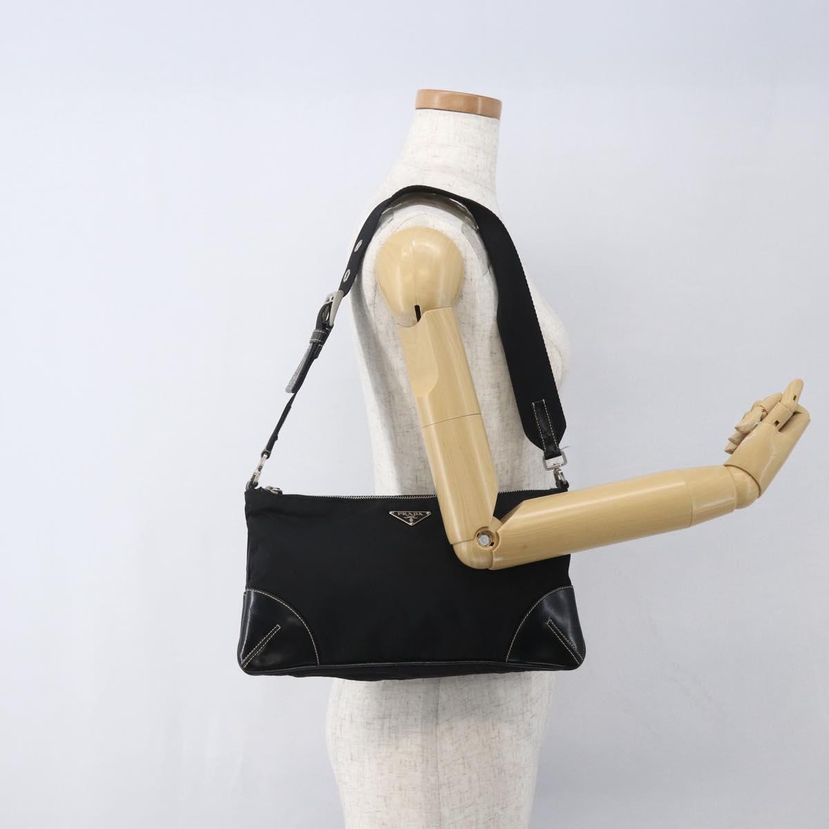 PRADA Shoulder Bag Nylon Black Silver Auth 162342