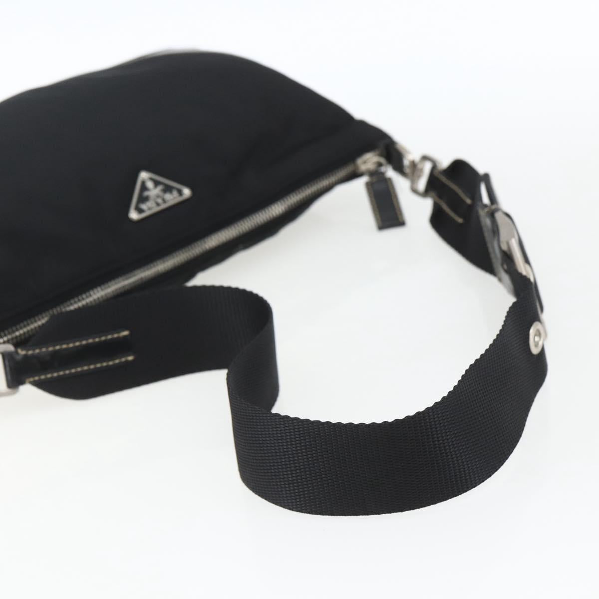PRADA Shoulder Bag Nylon Black Silver Auth 162342