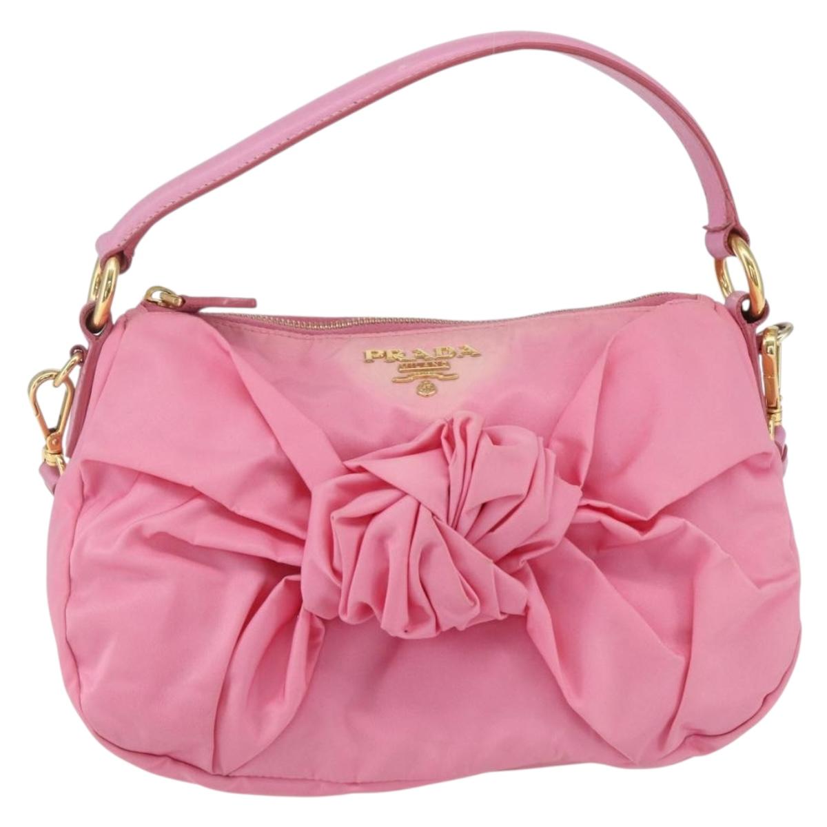 PRADA Shoulder Bag Nylon Pink Gold Auth 162345