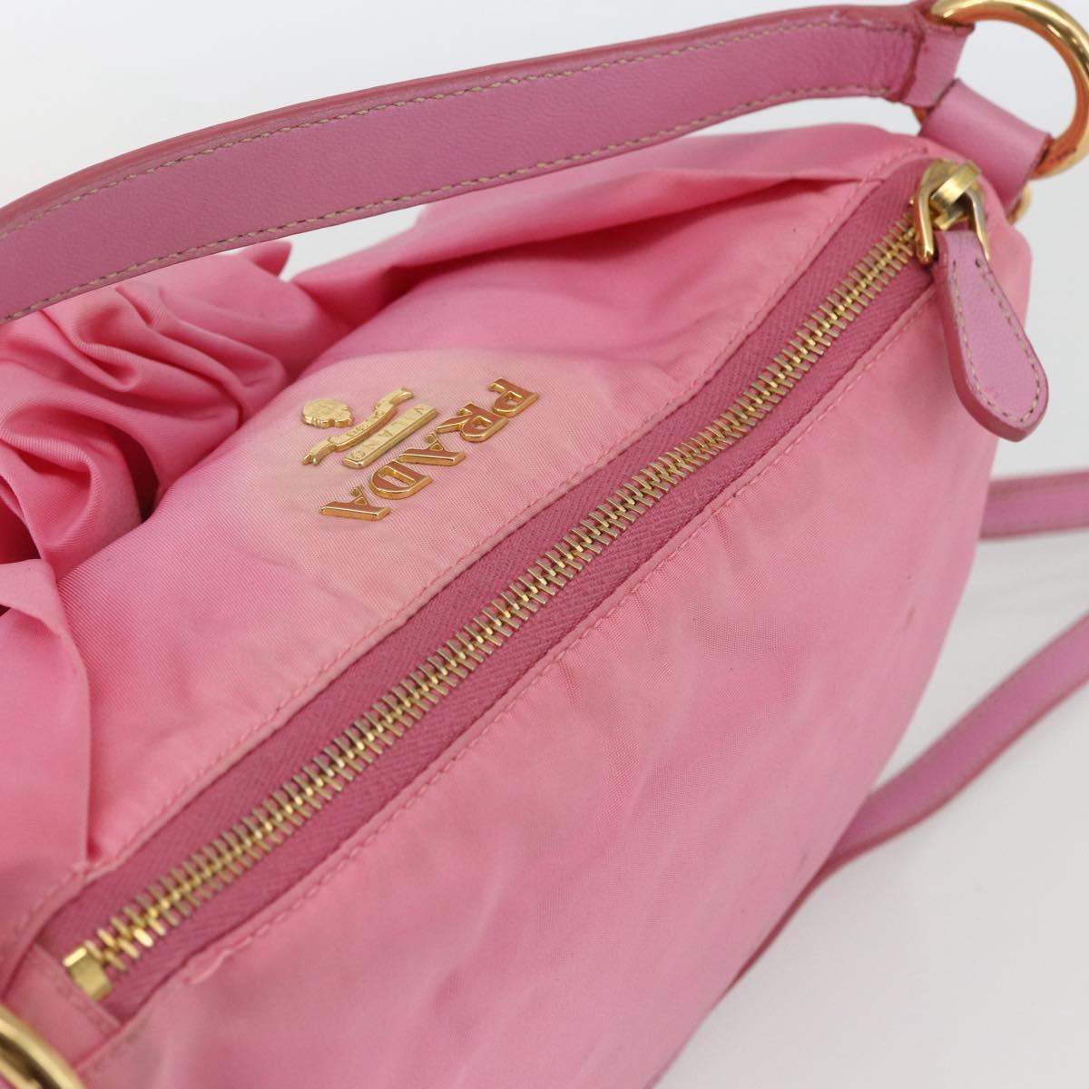 PRADA Shoulder Bag Nylon Pink Gold Auth 162345