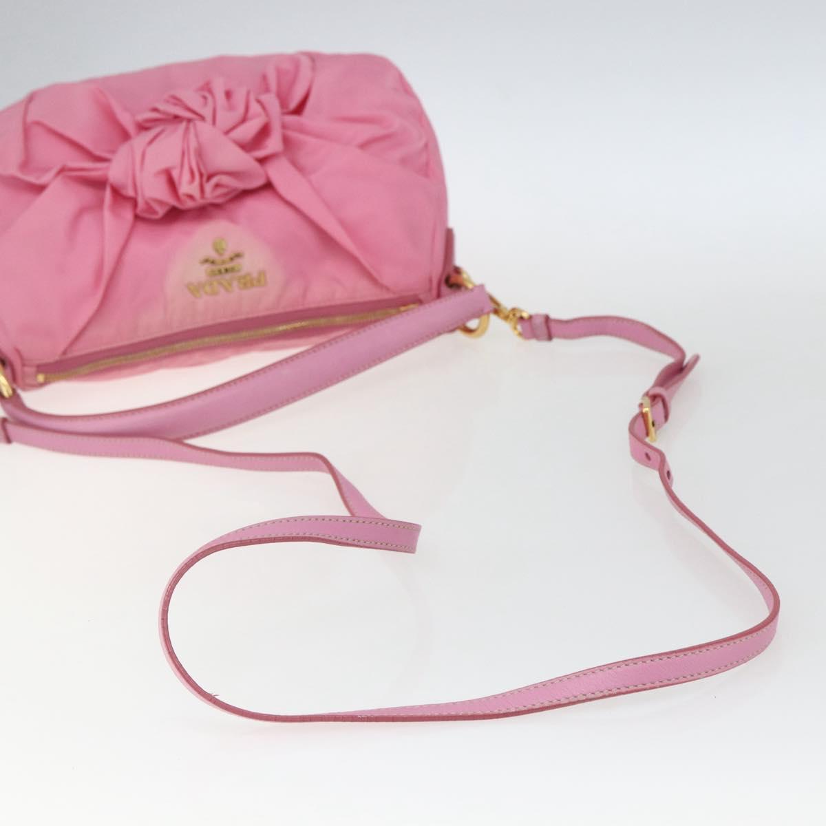 PRADA Shoulder Bag Nylon Pink Gold Auth 162345