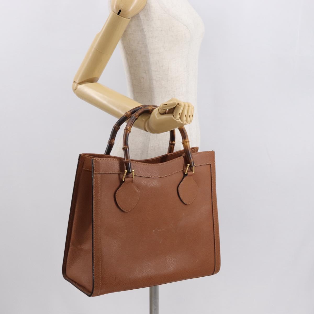 GUCCI Bamboo Tote Bag Leather Brown Gold 002 2853 0260 0 Auth 162377
