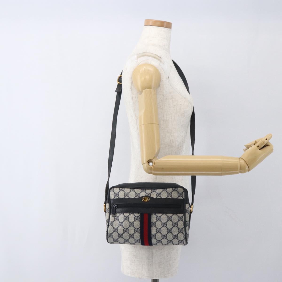 GUCCI GG Supreme Sherry Line Bag PVC Navy Gold Red 56 02 004 Auth 162384