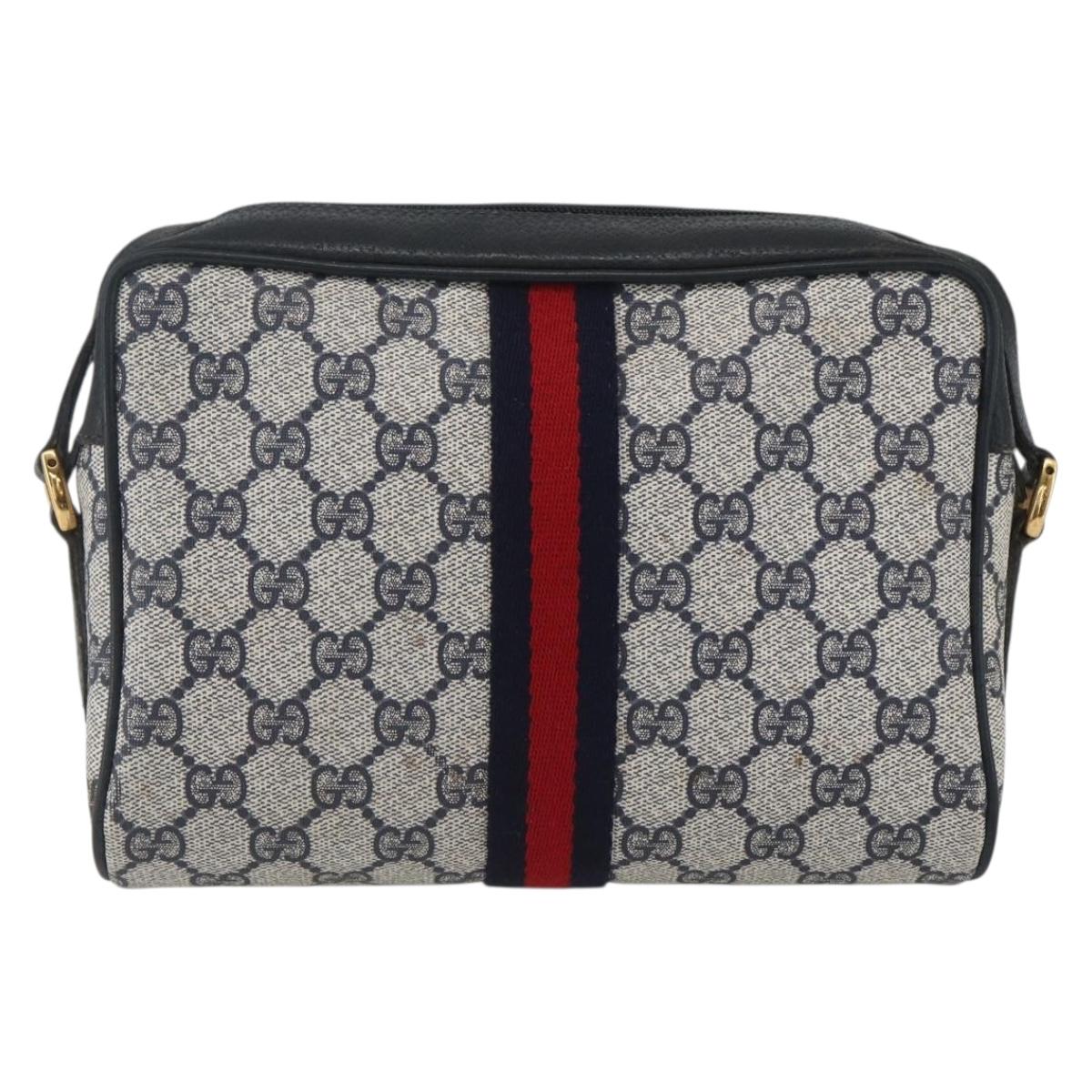 GUCCI GG Supreme Sherry Line Bag PVC Navy Gold Red 56 02 004 Auth 162384