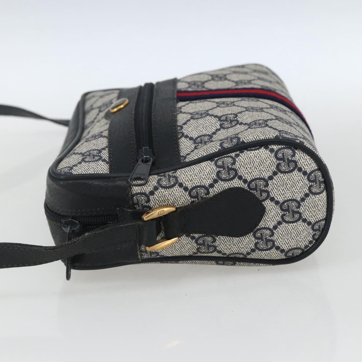 GUCCI GG Supreme Sherry Line Bag PVC Navy Gold Red 56 02 004 Auth 162384