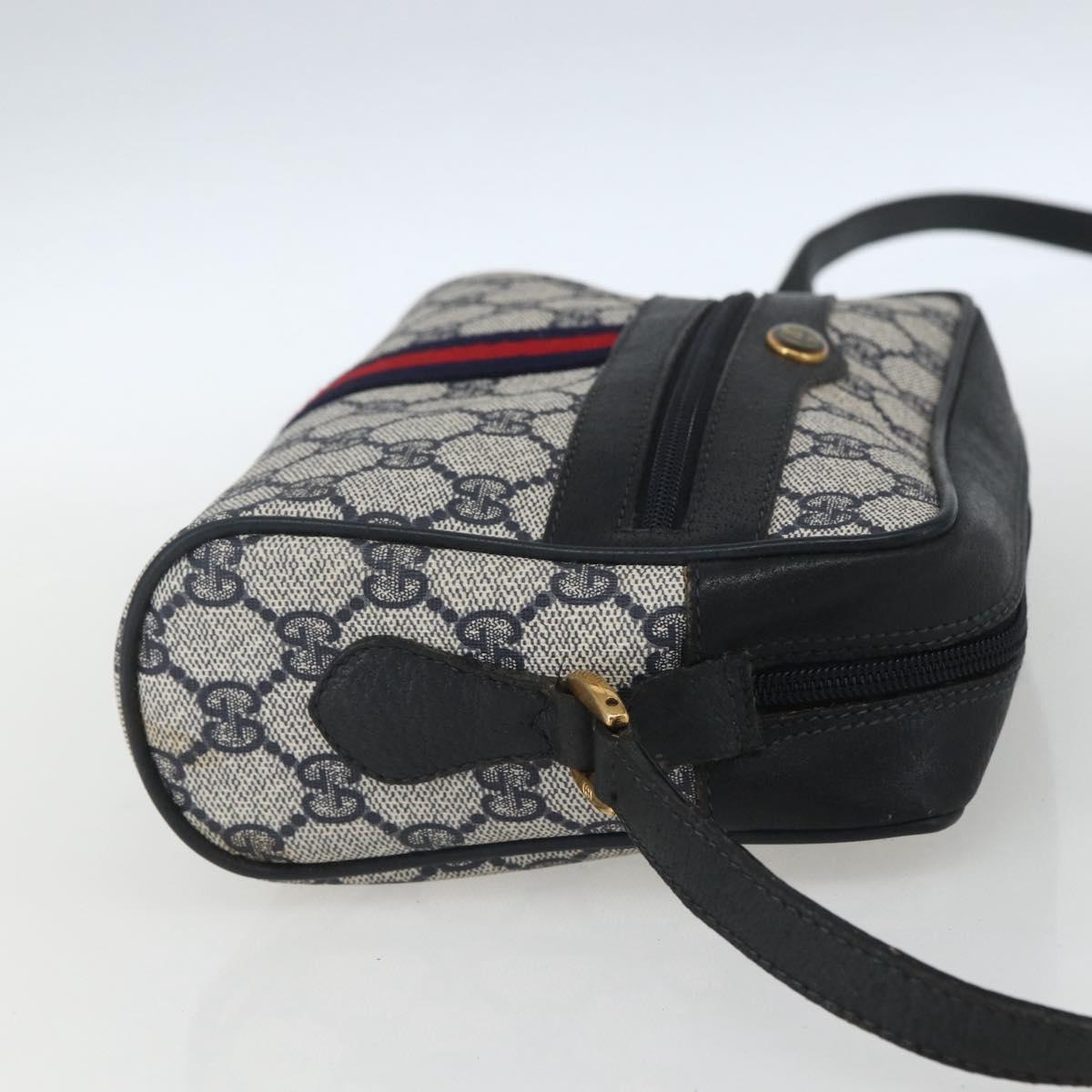 GUCCI GG Supreme Sherry Line Bag PVC Navy Gold Red 56 02 004 Auth 162384