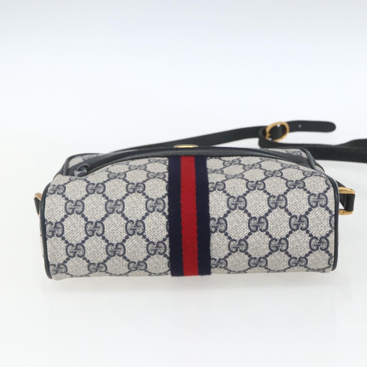 GUCCI GG Supreme Sherry Line Bag PVC Navy Gold Red 56 02 004 Auth 162384