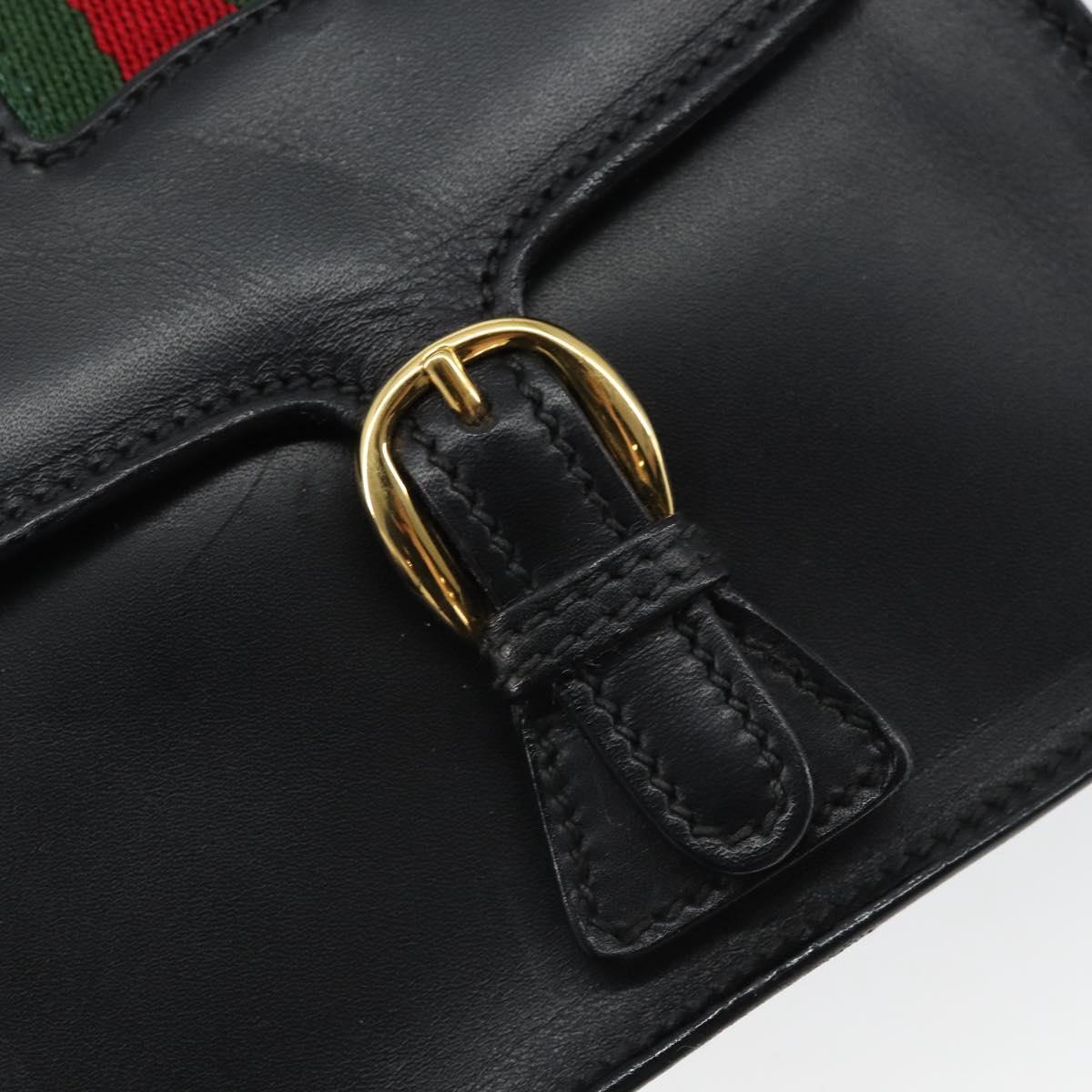 GUCCI Web Sherry Line Shoulder Bag Leather Black Red 007 1274 0230 Auth 162391V