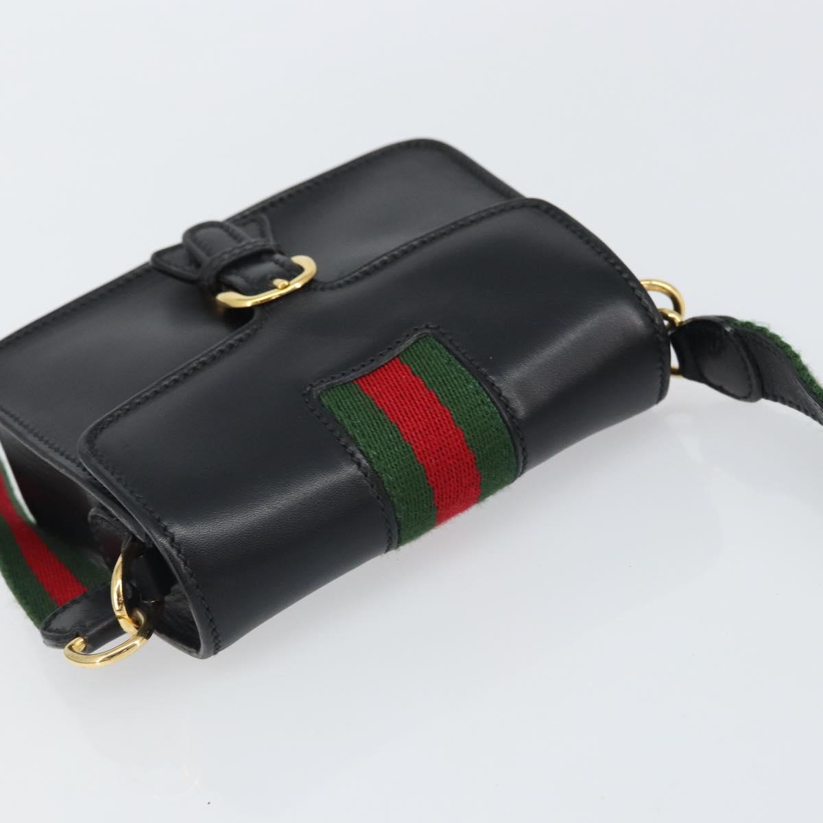 GUCCI Web Sherry Line Shoulder Bag Leather Black Red 007 1274 0230 Auth 162391V